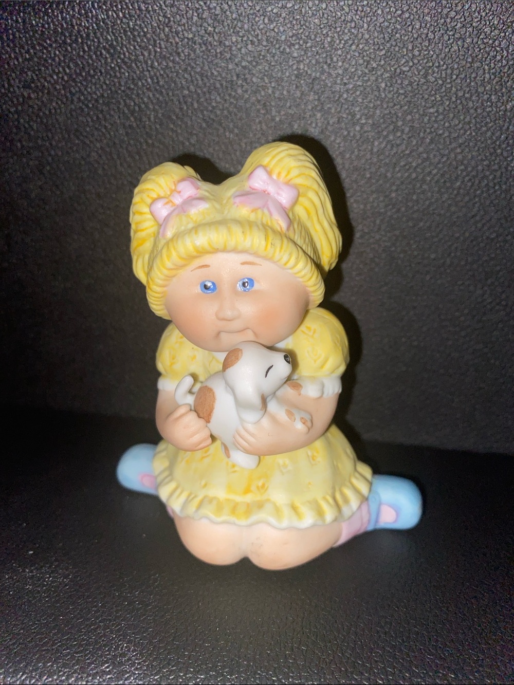 Yellow Girl Figurine Holding Puppy - Decorative Home Accent